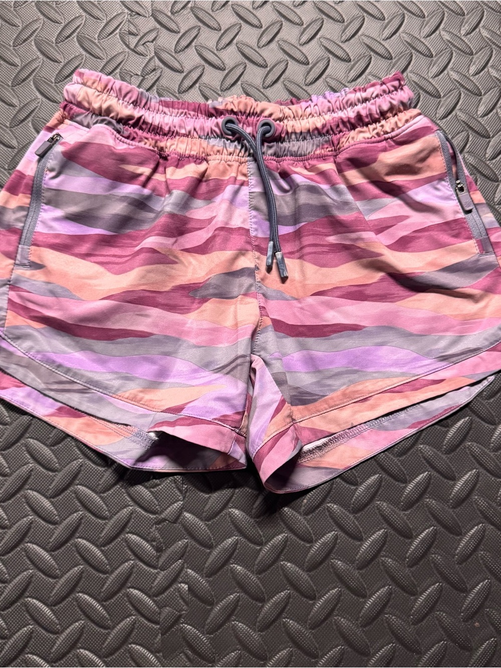 Athleta Girl Athletic Running Shorts Pink Purple Abstract Print Size Large 12 - Picture 11 of 11